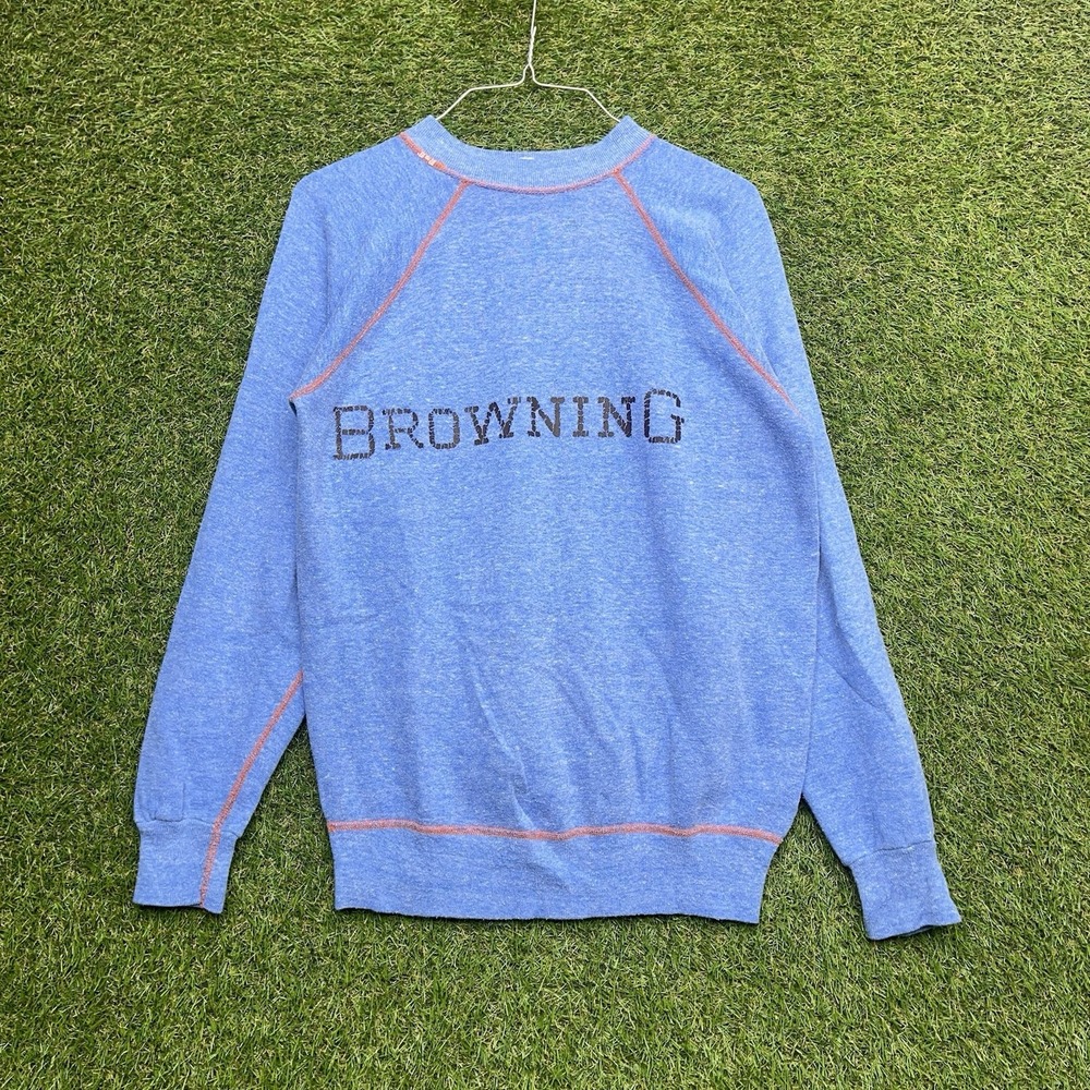Vintage Browning Rifle Sweatshirt Mens Small Hunting Outdoors Blue Crewneck 80s